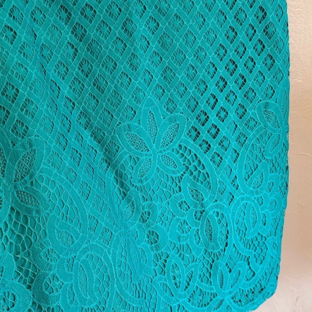 LOFT green teal lace pencil skirt